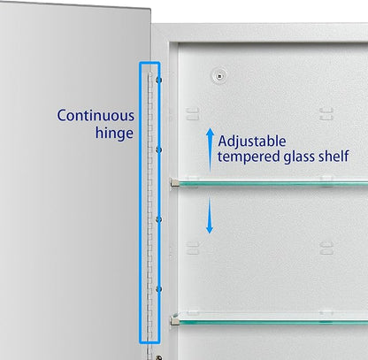 Bathroom Medicine Cabinet with Beveled Edge Mirrored Door 15 x 24 inch, Recessed or Surface Mount, with Adjustable Glass Shelves