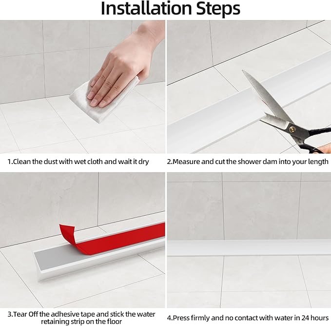 67 Inch Selfadhesive Shower Threshold Water Dam Silicone Waterproof Shower Barrier Water Stopper Bathroom and Kitchen Water Seal Strip for Dry and Wet Separation(White)