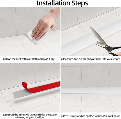 67 Inch Selfadhesive Shower Threshold Water Dam Silicone Waterproof Shower Barrier Water Stopper Bathroom and Kitchen Water Seal Strip for Dry and Wet Separation(White)