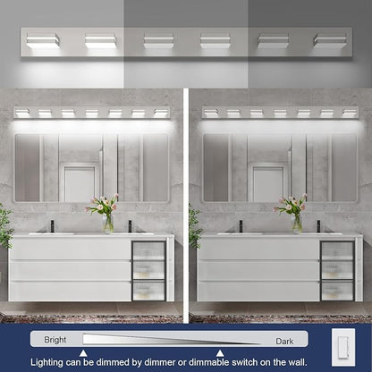 SineRise LED Modern Bathroom Vanity Light Fixtures (7-Light, 55-Inch, Dimmable), Brushed Nickel Modern Acrylic Bathroom Wall Lighting Fixtures Over Mirror (Cool White 6000K)