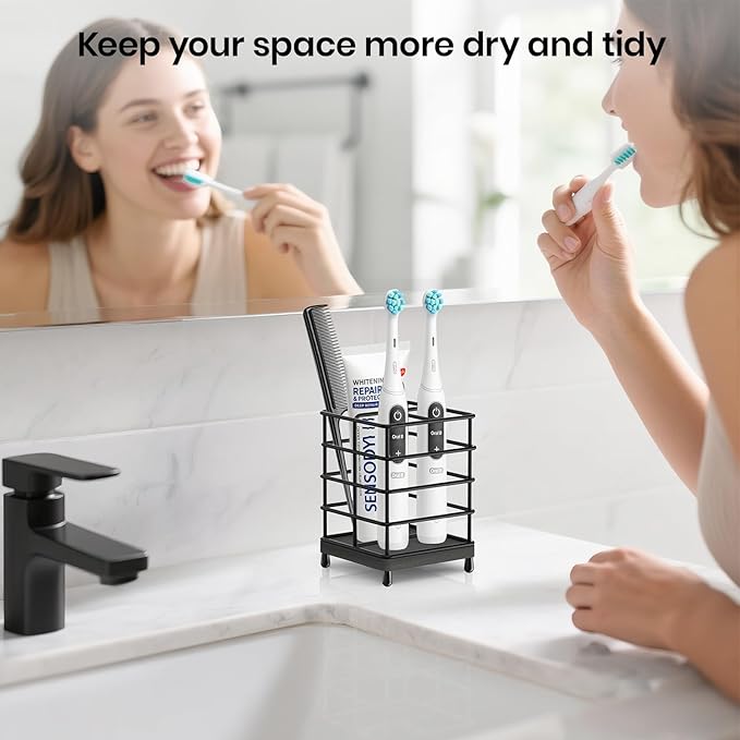 Toothbrush Holders with Quick Drying Mat—Black DiatomiteToothbrush and Toothpaste Holder for Bathroom—3 Slots Openwork Design Bathroom Counter Organizer for Electric Toothbrush,Razor, Toothpaste