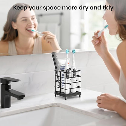 Toothbrush Holders with Quick Drying Mat—Black DiatomiteToothbrush and Toothpaste Holder for Bathroom—3 Slots Openwork Design Bathroom Counter Organizer for Electric Toothbrush,Razor, Toothpaste