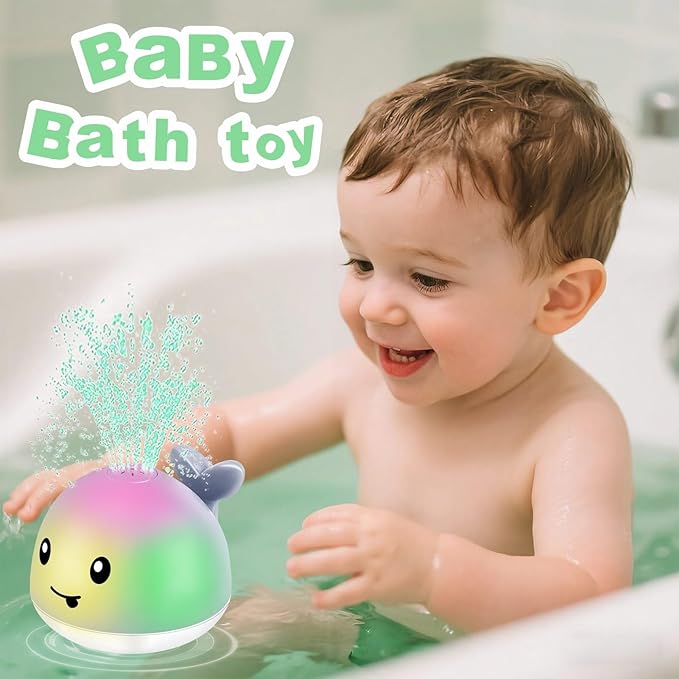 Bath Toys for Kids Ages 1-3 - Toddler Christmas Stocking Stuffers, 1 2 3 Year Old Boys Girls Gifts Whale Bath Toy Sprinkler, Light Up Baby Bath Toys, Bathtub Pool Water Infant Toy 6-12-18 Months