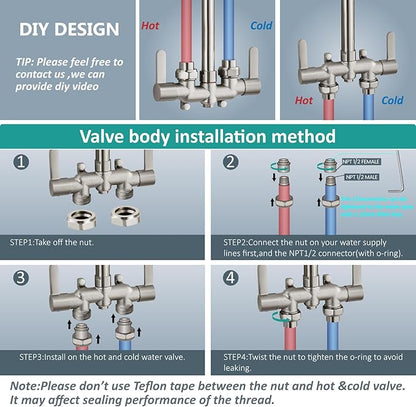 Aolemi Outdoor Shower Fixtures Kit Faucet System 3 Inch Center with Showerhead 2 Handle Exposed Shower with Brass Mix Valve Brushed Nickel