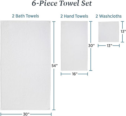 Welhome Franklin 100% Cotton Popcorn Textured Towel Set - 6 Piece 600 GSM, Soft & Plush, 2 Bath Towels, 2 Hand Towels, 2 Washcloths, White