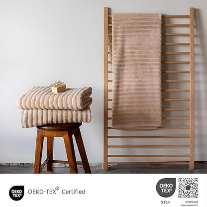 Classic Turkish Towels CTT - Luxury 3 Piece Jumbo Bath Sheets, 100% Turkish Cotton, Absorbent & Ultra Comfy Bath Towel Sheets for Hotels & Spa | 40"x65" (Almond Beige)