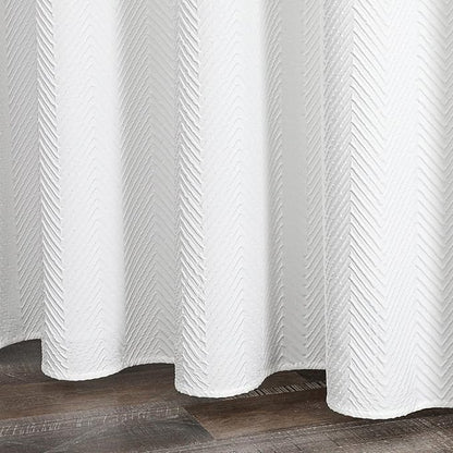 Gibelle Small Stall Shower Curtain 36 x 72, Narrow Half 3D Embossed Textured White Fabric Shower Curtain, Modern Farmhouse Herringbone Decorative Bathroom Shower Curtain Set with Hooks