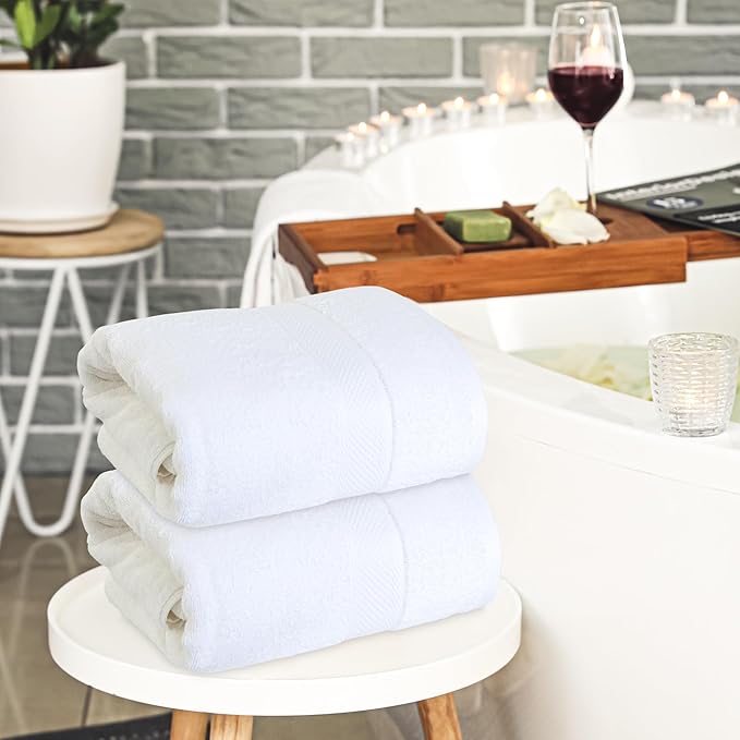 Cloudura Luxury Bath Towels-100% Cotton | Quick Dry | Lightweight | Thick I Good for Spa,Gym & Hotel Quality,(27'x54')-Soft & Absorbent (White, Set of 2)