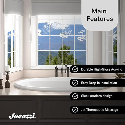 Jacuzzi SIGNATURE Acrylic Whirlpool Oval Drop-In Bathtub, Includes Heater & 6 Jet Massage, Slip Resistant, Right Drain Placement, 59" (L) x 41" (W), Oyster
