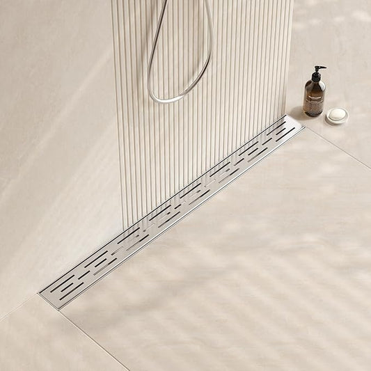 Neodrain 32 Inch Rectangular Linear Shower Drain with Brick Pattern Grate, Brushed 304 Stainless Steel Bathroom Floor Drain,Shower Floor Drain Includes Hair Strainer