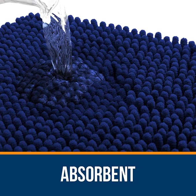 OLANLY Bathroom Rugs Sets 2 Piece, Soft Absorbent Chenille Bath Mats and U-Shaped Contour Toilet Mat Area Rug Set, Machine Washable Bath Carpet, Home Decor Accessories(30"x20"+24"x20", Navy)