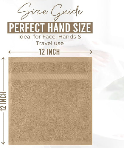 DAN RIVER 12-Pack Premium 100% Cotton TAN Face Towels – Reusable Face Towel Set, Soft & Absorbent wash Cloths for Body – Hand and Face Towels, 550 GSM (12x12 in)