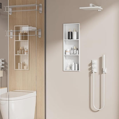 No Tile Needed Shower Niche - 304 Stainless Steel Niche Shower with 3- Tier Shelves Recessed Wall Niches for Bathroom Storage (White, 36 X 12 X 4.13 Inches, 3)