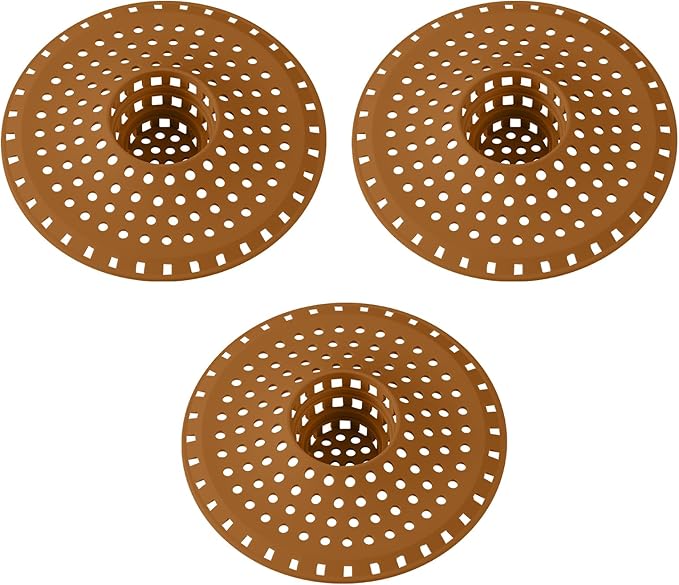 Bathtub Drain Hair Catcher,Tub Shower Drain Hair Trap/Strainer,3PCS Silicone Collapsible Tub Hair Catcher Drain Protector Designed for 1.47" to 1.75'' Regular Drains(Brown)