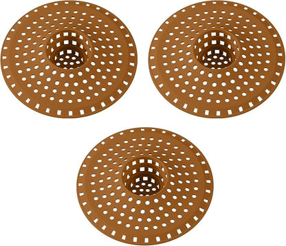 Bathtub Drain Hair Catcher,Tub Shower Drain Hair Trap/Strainer,3PCS Silicone Collapsible Tub Hair Catcher Drain Protector Designed for 1.47" to 1.75'' Regular Drains(Brown)