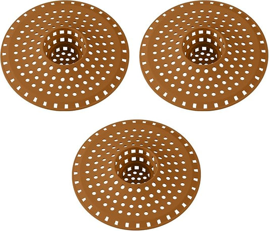 Bathtub Drain Hair Catcher,Tub Shower Drain Hair Trap/Strainer,3PCS Silicone Collapsible Tub Hair Catcher Drain Protector Designed for 1.47" to 1.75'' Regular Drains(Brown)