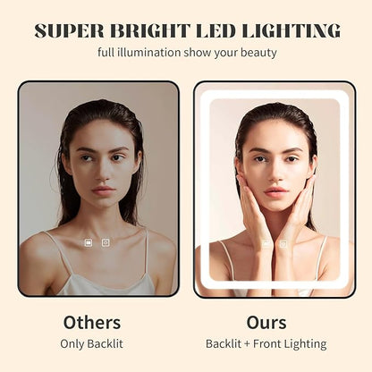 LED Bathroom Mirrors with Lights,24" x 36" Black Square LED Mirror for Bathroom,Fogless,3 Colors Dimmable, Touch Sensor