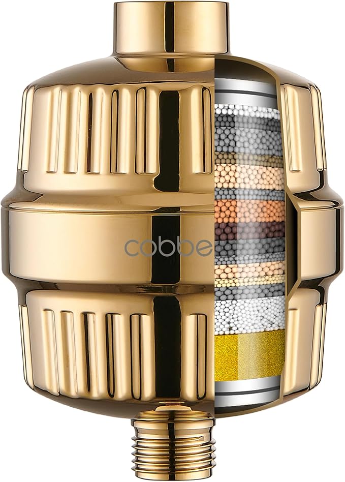 Cobbe HD HEAVY DUTY High Output Shower Filter – 99% REMOVAL Shower Head Filter for Hard Water, Heavy Metals, Chlorine and Harmful Substance, Improve your skin and hair - Egyptian Gold