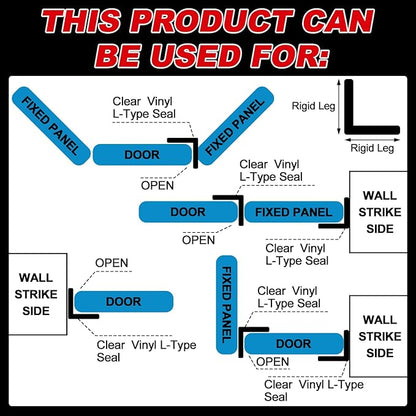 2 Pcs 1/2'' x 36'' Long Clear Vinyl L-Type Seal Strip with Pre-Applied Self Adhesive Threshold Water Dam Barrier Bathroom Glass Shower Door Seal Strip for Gap Frameless Shower Door