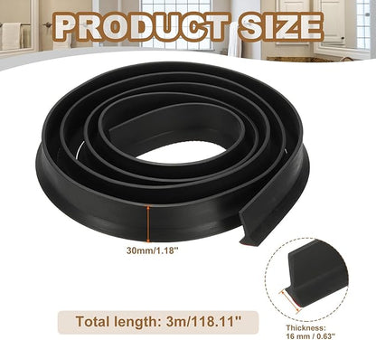 PATIKIL 118 Inch Collapsible Shower Threshold Water Dam Guard, Shower Stopper Barrier Self Adhesive Sink Splash Guards for Frameless Shower Door Bottom, Black (1.2"Wx0.6"T)