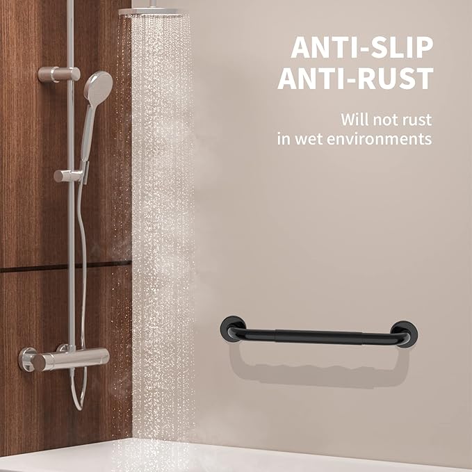 24 Inch Shower Grab Bar w/Anti Slip Rubber Grip, Munzong Black Stainless Steel Bathroom Grab Bar, Bathroom Balance Bar,Safety Handrail Support,Handicap Injury Elderly Senior Assist Bath Handle