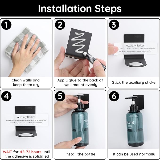 Segbeauty 3 Pack Non-Drilling Adhesive Bottle Holder, Kitchen Bottle Dispenser Holder, Dia 1.3in 3.3cm Lotion Bottle Wall Mount, Rustproof Shampoo Bottle Holder Wall Hanging Rack for Bathroom Black
