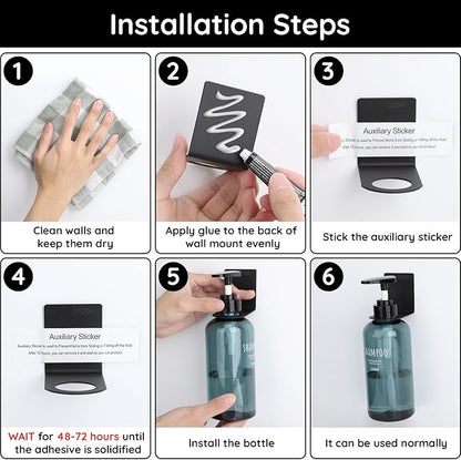 Segbeauty 3 Pack Non-Drilling Adhesive Bottle Holder, Kitchen Bottle Dispenser Holder, Dia 1.3in 3.3cm Lotion Bottle Wall Mount, Rustproof Shampoo Bottle Holder Wall Hanging Rack for Bathroom Black