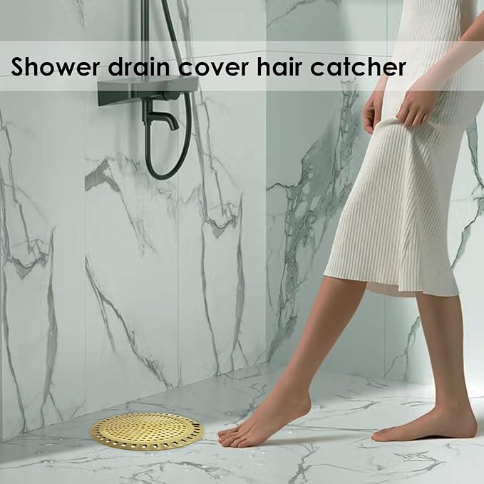 Hair Drain Catcher, Shower Drain Hair Catcher, Shower Drain Strainer, Bathtub Drain Cover, Tub Drain Hair Catcher, Bathroom Sink Strainer, Bathroom Drain Protector, Flat, Round, Gold