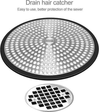 LEKEYE Shower Drain Hair Catcher | Strainer | Shower Stall Drain Cover | Bathroom Drain Protector Stainless Steel and Silicone(Black)