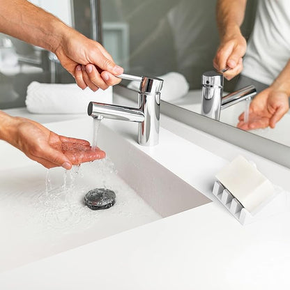 Silicone Soap Dish (USA Patented) Self Draining Bar Soap Holder for Shower Bathroom Sink, Drying Soap Dish Tray Kitchen Sponge Holder Easy Cleaning Soap Saver Mat (Pure White, 1)