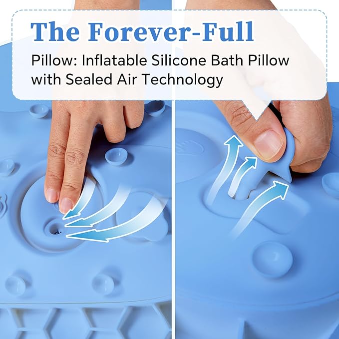 Silicone Bath Pillow for Tub Adults, 4D Air-Cushion Bathtub Pillow for Head Neck and Back Support, Non-Slip Suction Cups, Quick-Drying Waterproof Spa Pillow, Easy to Clean & Store，Blue