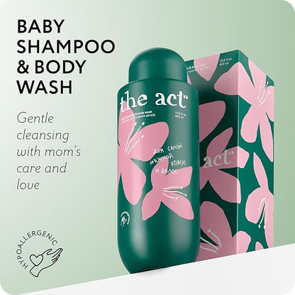 The Act Organic Baby Shampoo and Body Wash with Chamomile - Hypoallergenic, Natural Oils, Tear-Free, for Sensitive Skin and Fine Hair, for Kids 3+, Sulfate-, Paraben-, Phthalate-, Dye-Free,13.5 Fl Oz