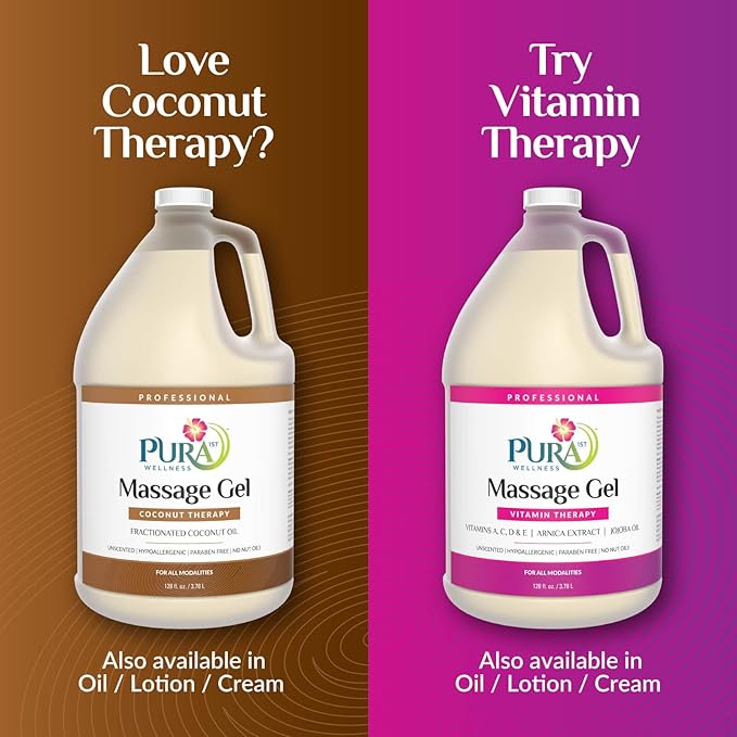 Coconut Therapy Massage Gel, Pura Wellness Massage Gel, Professional Deep Tissue Therapy, Coconut, Unscented, Recovery, 128oz