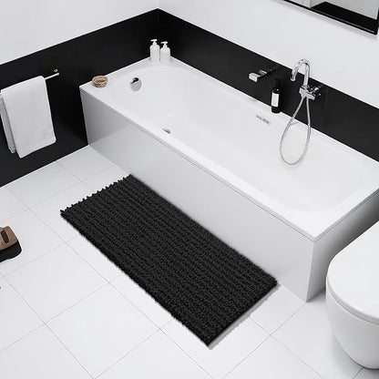 Yimobra Bathroom Runner Rug 55x24 Inch - Extra Long Non Slip Chenille Bath Mat, Soft & Absorbent, Machine Washable Shaggy Hallway Carpet for Vanity Tub Shower, Black Home Decor Accessories