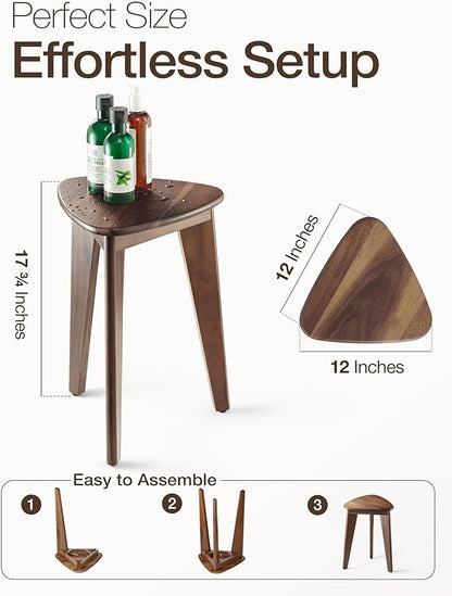 HOLANA 18" Corner Shower Foot Rest - Wooden Showers Stool Seat for Shaving Legs - Small Corner Shower Benches for Inside Shower - Waterproof Bath Step Stools Bench for Bathroom (Height - 18in, Walnut)