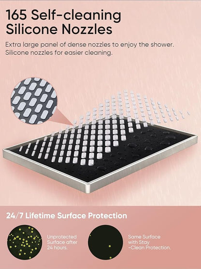 Cobbe 11.8 Inch Rain Shower Head with 6 Modes Handheld Water Spray，High Pressure Showerhead Combo with 11 Inch Adjustable Extension Arm, Brushed Nickel