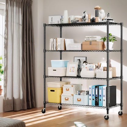 Himimi Storage Shelves 60" W Wire Shelving with Wheels 2600LBS Heavy Duty Metal Shelves for Storage, 4-Tier Adjustable Wire Rack Shelving Garage Shelving Kitchen Storage Shelves 24" Dx60 Wx72H, Black