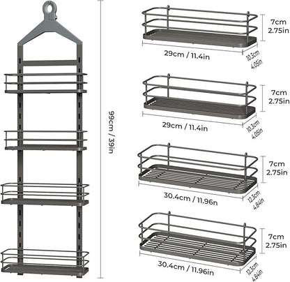ODesign 4 Tier Height-Adjustable Shower Caddy Hanging Anti-Swing-Over The Shower Head Caddy-Showers Storage Organizer Bathroom Shelves Basket Showers Caddies-Grey