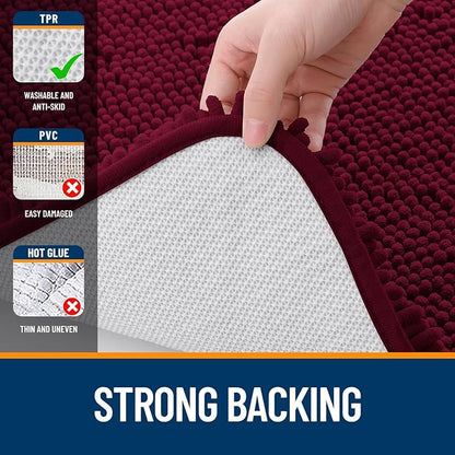 OLANLY Bathroom Rugs Sets 2 Piece, Soft Absorbent Chenille Bath Mats and U-Shaped Contour Toilet Mat Area Rug Set, Machine Washable Bath Carpet, Home Decor Accessories(24"x16"+24"x20", Burgundy)
