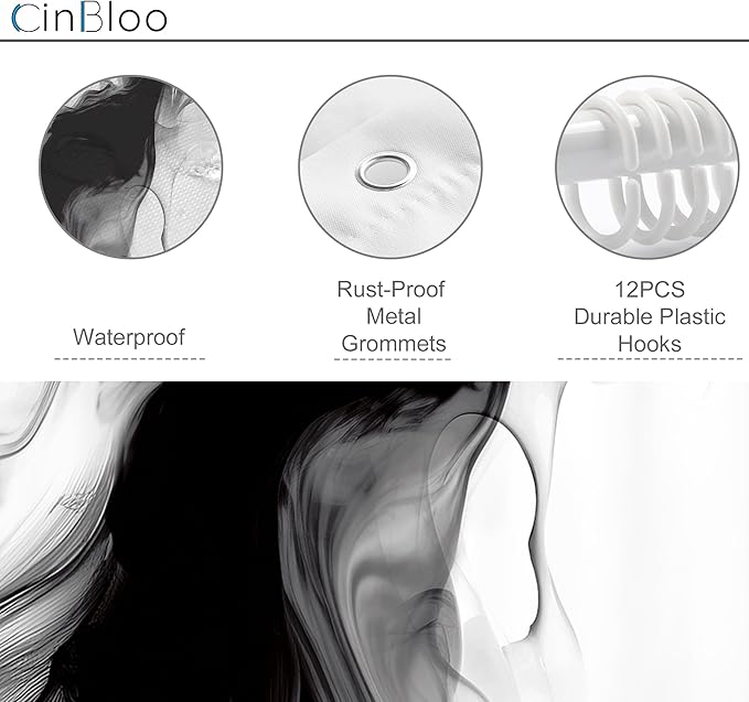 Cinbloo Small Stall RV Black and White Shower Curtain 48Wx72H Abstract Marble Modern Ombre Grey Gray Bathroom Curtain Set Minimalist Chic Simple Cool Neutral Bath Bathroom Accessories Decor