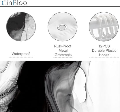 Cinbloo Small Stall RV Black and White Shower Curtain 48Wx72H Abstract Marble Modern Ombre Grey Gray Bathroom Curtain Set Minimalist Chic Simple Cool Neutral Bath Bathroom Accessories Decor