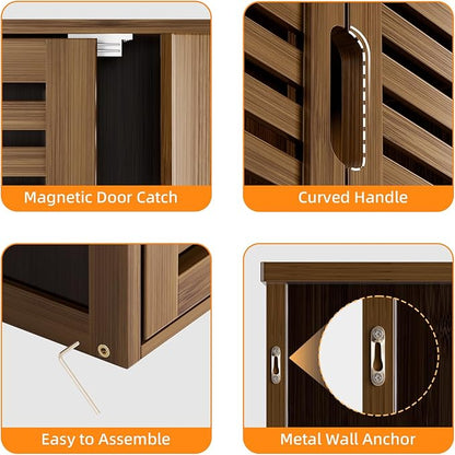 HITNET Medicine Cabinet, Bathroom Storage Cabinet Wall Mounted, Over The Toilet Space Saver Organizer with Doors and Bamboo Shelves, Walnut