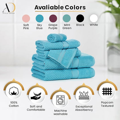 Ample Decor 100% Cotton Sky Blue 18 X 28 Inch Hand Towel for Bathroom Set of 52 - Super Soft, Highly Absorbent, Popcorn Textured