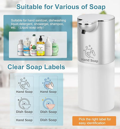 Automatic Liquid Soap Dispenser with 4 Adjustable Volume Control, Touchless Rechargeable Hands Free Auto Soap Dispenser for Kitchen, Bathroom, Hotel, Restaurant,13.5oz/ 400ml