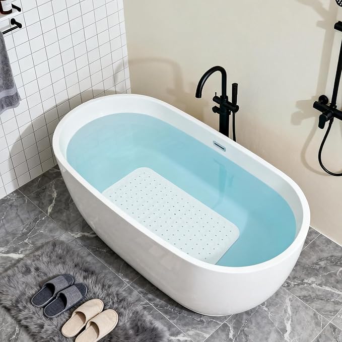 Anti-Slip Bathtub Shower mat, 27.5×14.5（Approximately 70×37cm） inch Soft Oversized Machine Washable Non-Slip Bathtub mat with Drainage Holes, Bathroom Floor Suction Cup.（1-Opaque White）