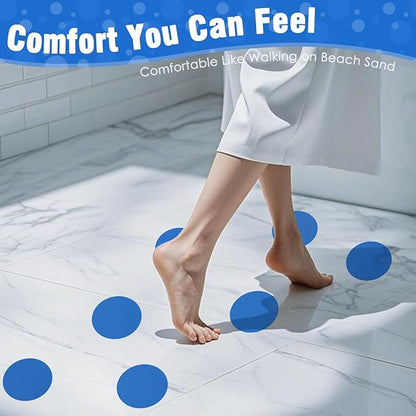 S&X 24 Pcs Non Slip Shower Stickers (Large 4" Round), Blue Anti Slip Grip Decals, High Traction Bathtub Dots, Durable Grit Stickers for Kids & Family Safety with Scraper