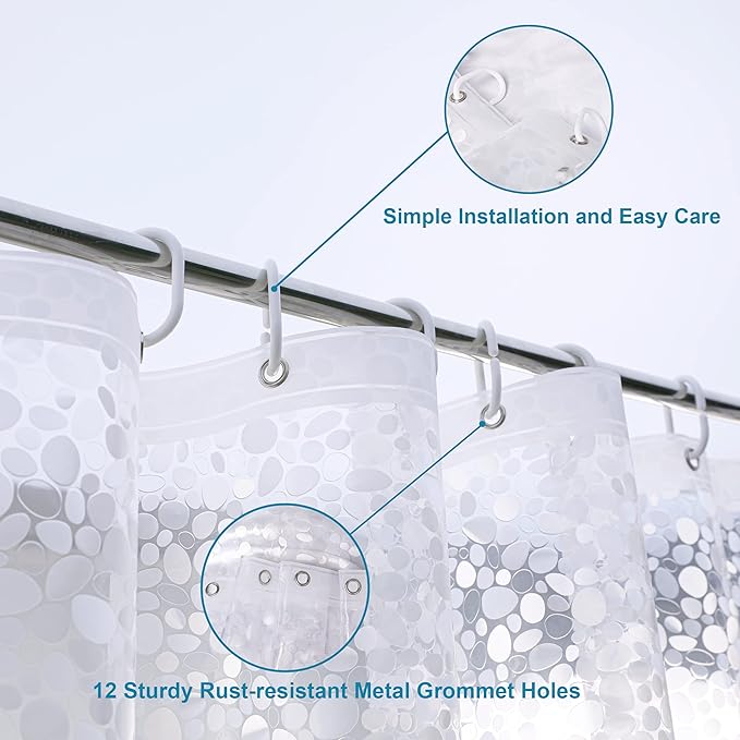 NTBAY EVA Semi-Transparent Clear Shower Curtain with Pebbles, Water-Repellent Liner with 3 Magnets for Bathroom, 72x72 Inches
