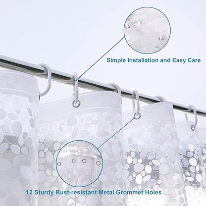 NTBAY EVA Semi-Transparent Clear Shower Curtain with Pebbles, Water-Repellent Liner with 3 Magnets for Bathroom, 72x72 Inches