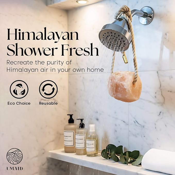 UMAID Himalayan Bath Salt Buddy™ 2 lb Hanging Himalayan Rock Salt for Bath & Shower – Himalayan Stone for Relaxation – 2025 Holiday Edition, Unique Gifts for Men, Women & Couples, White Elephant Gift