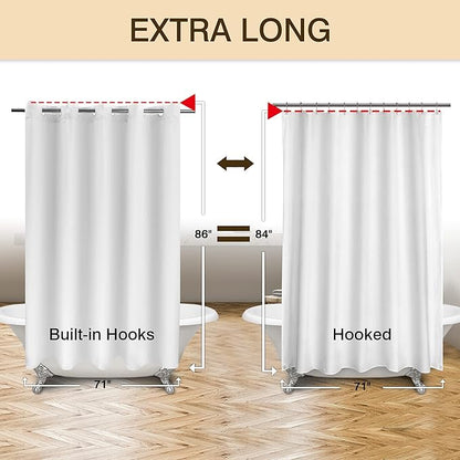 River Dream Extra Long No Hook Shower Curtain TPU Lining & No Required Liner, 71" x 86"(84") Hotel Fabric Shower Curtain for Bathroom, Bottom Magnets & Waterproof, White, 71x86